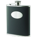 6 Oz. Black Leather Bonded Stainless Steel Flask with Center Oval Plate